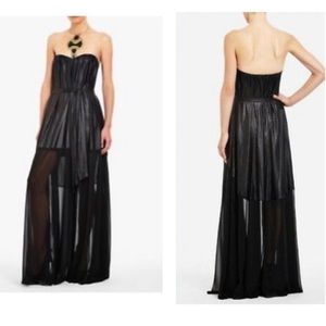 Black Strapless Woven Satin Floor Length Gown